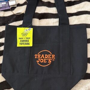 Trader Joe's Black Canvas Tote Bag with Orange Logo